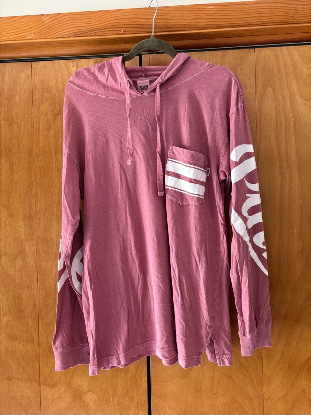 PINK Victoria's Secret Long Sleeve Hoodie Tee in Dusty Rose